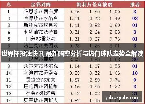 世界杯投注快讯 最新赔率分析与热门球队走势全解读